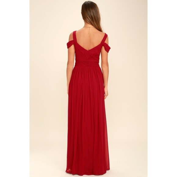 Lulus Red Off-Shoulder Sweetheart Neckline Maxi Dress Slit Front Party Romance - Picture 4 of 13